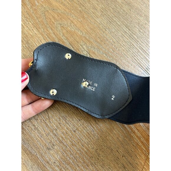 Vintage 80s Brass Tiger Lion Latch Elastic Statement Belt France Whimsical Artsy main image 4